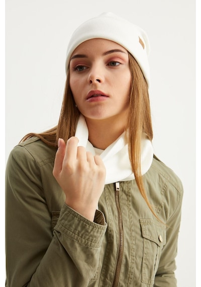 Butikgiz Kadın Balıkçı Style Pamuklu Kaşkorse Terletmez Ultra Hafif Yumuşak Bere Boyunluk Takım Beyaz