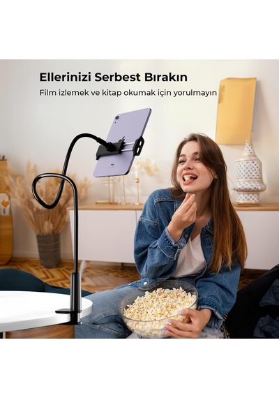 90 Cm Esnek Tablet Ve Telefon Tutucu Stand Akrobat Siyah 360 Derece Dönebilen Kaymaz Tutucu 14-20 Cm Uyumlu