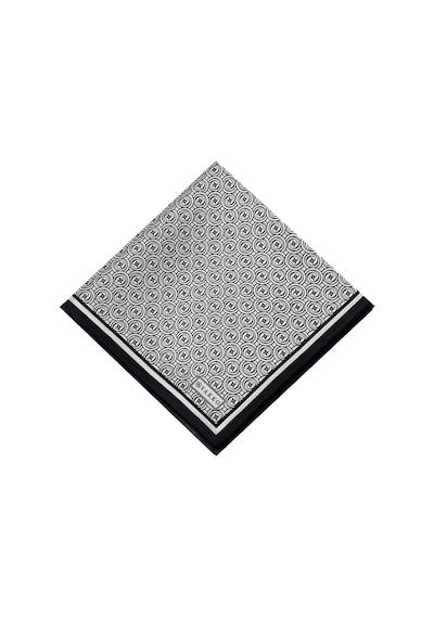 Vakko Twill İpek Eşarp - Helezon Monogram - Beyaz Siyah