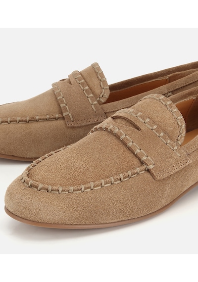 Hotiç Kadın Süet Deri Bej Dikiş Detaylı Günlük Loafer