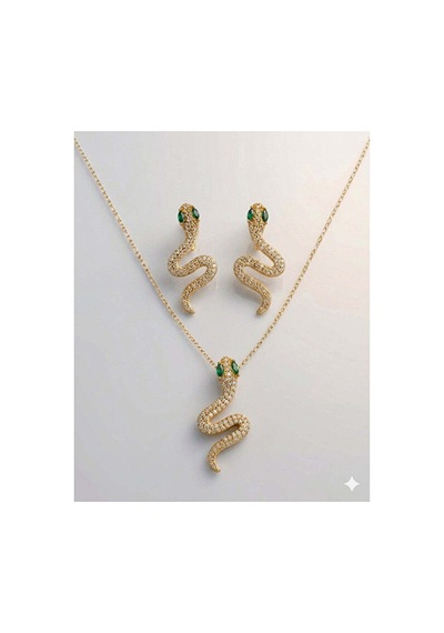 Snek Kolye Küpe Set Gümüş