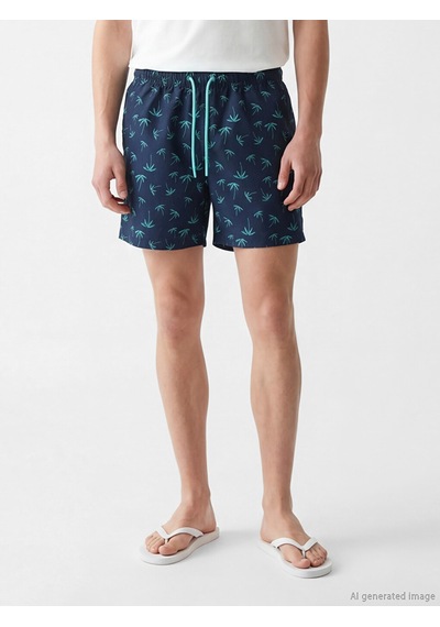 Lcw Swımwear Lacivert Kısa Boy Palmiye Desenli Erkek Deniz Şortu
