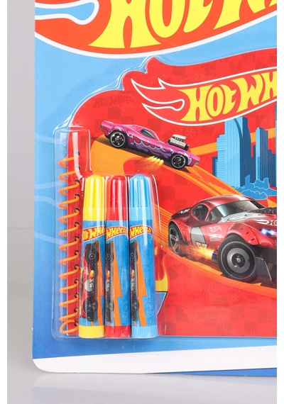 Dekomus İle Lisanslı Hot Wheels Boyama Defteri Ve 6 Adet Boya Kalemi Boyama Seti Ahşap