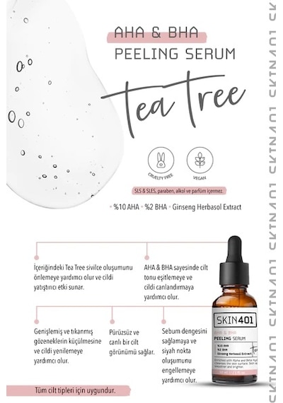 Skin401 Aha-Bha Canlandırıcı ve Cilt Tonu Eşitleyici Yüz Peeling Serum 30 ML
