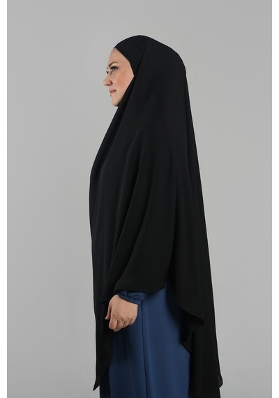 Hürrem Bone Siyah Pratik Hazır Geçmeli Tesettür Eşarp Krep Bağcıklı Sufle Hijab 2313 01 Siyah