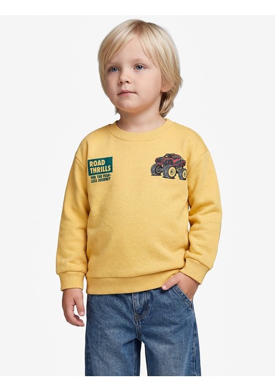 Koton Baskı Detaylı Şardonlu Bisiklet Yaka Uzun Kollu Sweatshirt Hardal 7wmb10124tk