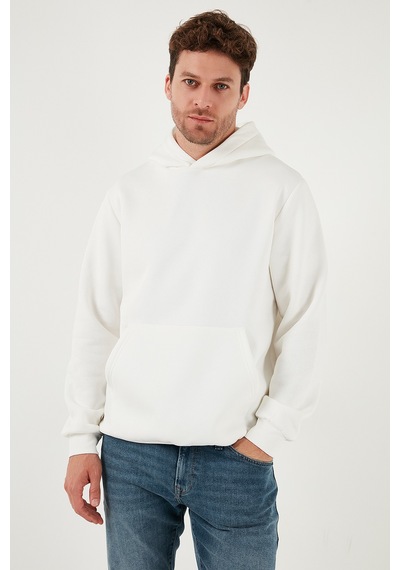 Buratti Regular Fit Kapüşonlu Kanguru Cepli Içi Tüylü Yumuşak Şardonlu Erkek Sweat 5905281 Ekru