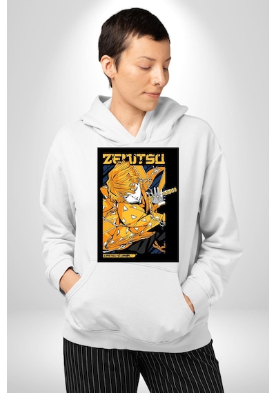Zenitsu Agatsuma Anime Kadın Erkek Beyaz Kapüşonlu Sweatshirt Hoodie Beyaz