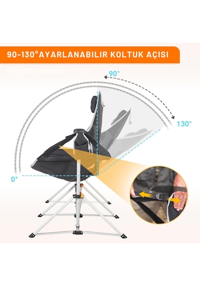 Kingcamp Orchid Double Çift Kişilik Salıncaklı Katlanır Kamp Sandalyesi Gri - Siyah