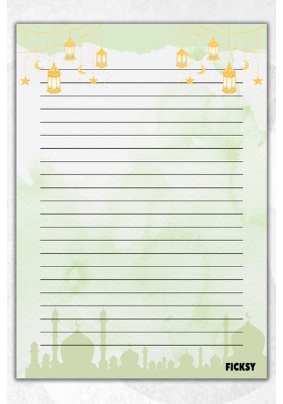 A5 İslam Bloknot Çizgili Defter - 50 Yaprak - Memopad - Notepad - Not Defteri - Not Kağıdı Yeşil Yeşil