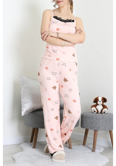 Modi Milan İp Askılı Pijama Takımı Pudra - 320.1287. Açık Bej - Siyah
