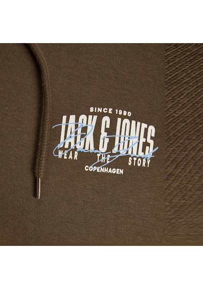 Jack & Jones Erkek Gögüs Baskili Kapüsonlu Sweatshirt - Aero - 12298491 Kahverengi