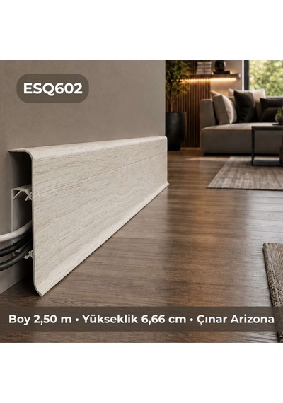 Esquero Kablo Kanallı PVC Süpürgelik 250 cm, Açılabilir Kapaklı, Çınar Arizona, ESQ602