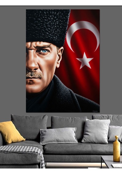 Kırmızı Türk Bayrağı Atatürk Dekoratif Kanvas - Mdf Ahşap Tablo