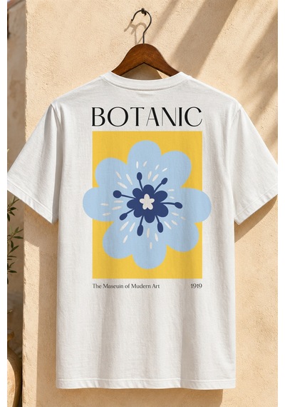 Spoyi Botanic Tasarımlı %100 Pamuk Yarım Oversize Beyaz T-shirt