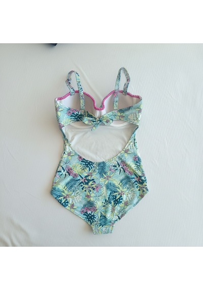 Bonbon Kadın Yeşil Çiçek Desenli Beli Açık Mayokini Bb2510