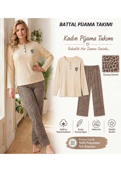Boyraz Lindros Kadın Düğme Yaka Raporlu İnterlok Kışlık Battal Pijama Takımı 02710 - 1 Adet Ekru Boyraz Lindros Kadın Düğme Yaka Raporlu İnterlok Kışlık Battal Pijama Takımı 02710 - 1 Adet Ekru