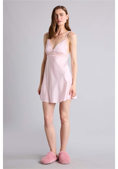 Defacto Regular Fıt V Yaka Saten Askılı Açık Pembe Gecelik H0364ax26smpn648 Pembe-pn648