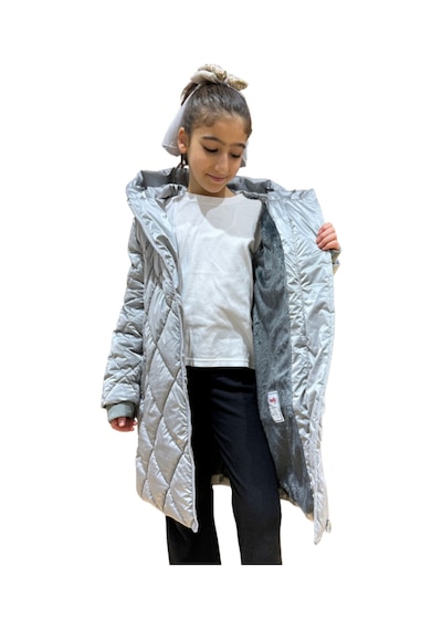 Kız Çocuk Kapüşonlu Kaban 51329 Gri