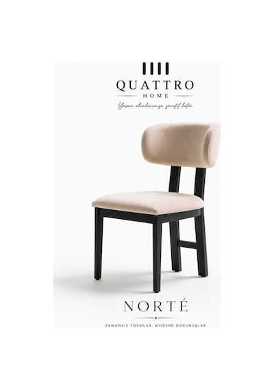 Norté Bej Kumaşlı Siyah Metal Ayaklı Modern Yemek Sandalyesi Açık Ahşap
