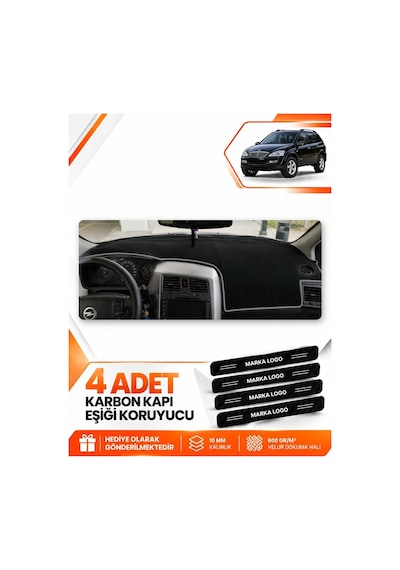 Ssangyong Kyron 2005-2012 Uyumlu Ön Torpido Koruma Kılıfı Halısı Koruyucu - Siyah Gri