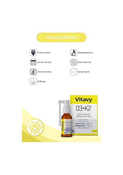 Vitavy D3K2 Vitamini Sprey 20 ML 140 Puff