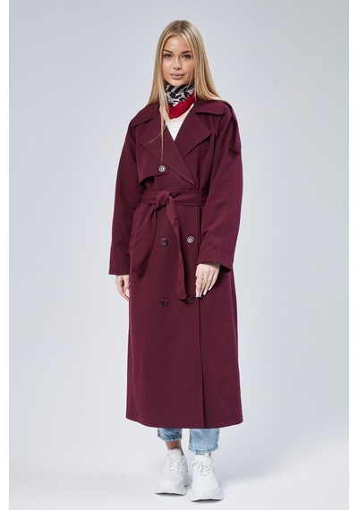Kadın Oversize Astarlı Uzun Trençkot Taş