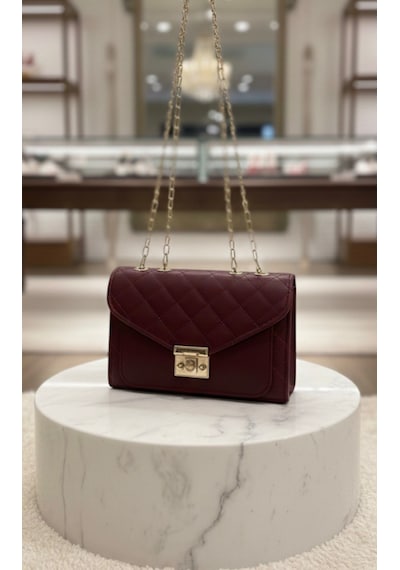 Addy Bordo Desenli Gold Detaylı Omuz Çantası E18 B12 Bordo