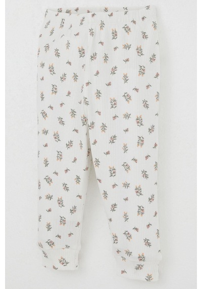 Breeze Kız Bebek Pijama Takımı Omuzdan Patlı Çiçek Desenli 4 Ay-1 Yaş, Ekru