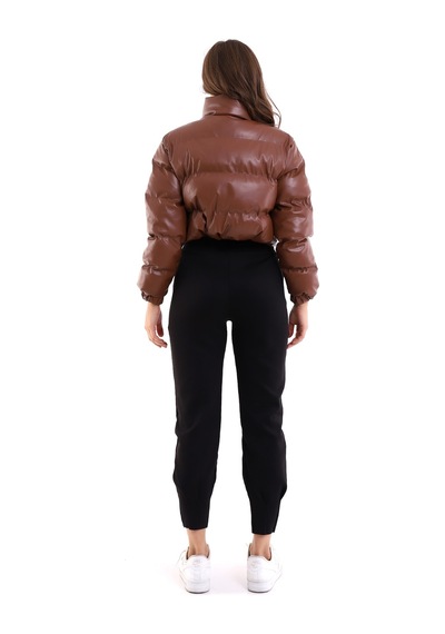 Winmoda34 Deri Kadın Şişme Mont Kısa Kahve