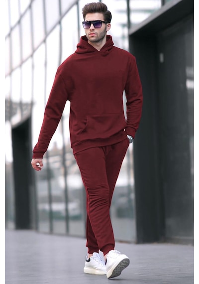 Madmext Bordo Kapüşonlu Basic Eşofman Takımı 5928 Bordo