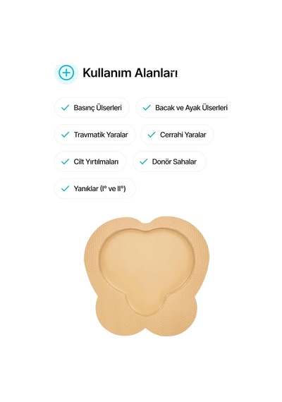 Tr Silikon Jel Yapışkan Kenarlı Çok Katmanlı Köpük Yara Örtüsü 21x21cm Sakrum