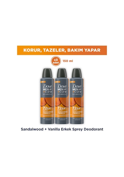 Dove Men +care Advanced Erkek Deodorant 72 Saat Koruma Sandalwood Vanilla 150 Ml X3
