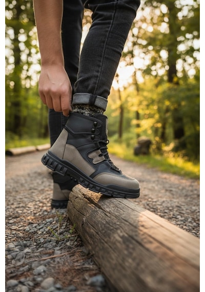 Enoch Erkek Kum Siyah Waterproof Yüksek Bilekli Outdoor Trekking Ve Doğa Botu Siyah - Kum
