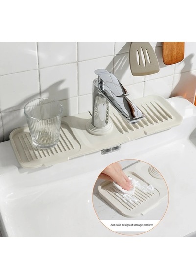 Beyaz Bulaşık Süngeri Banyo Lavabo Tezgahı Koruyucu Silikon Musluk Matı Su Geçirmez Kaymaz Plastik B Diğer