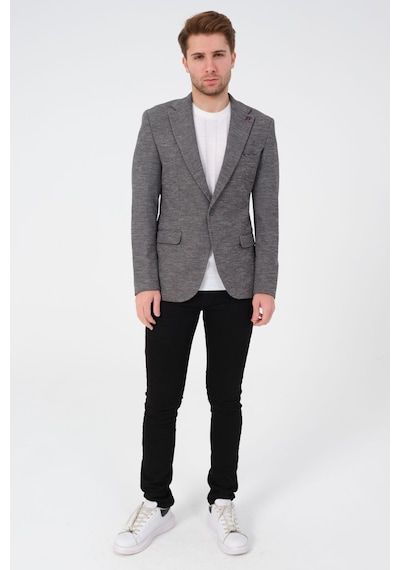 Bonesti Erkek Slim Fit Blazer Ceket Gri Desenli