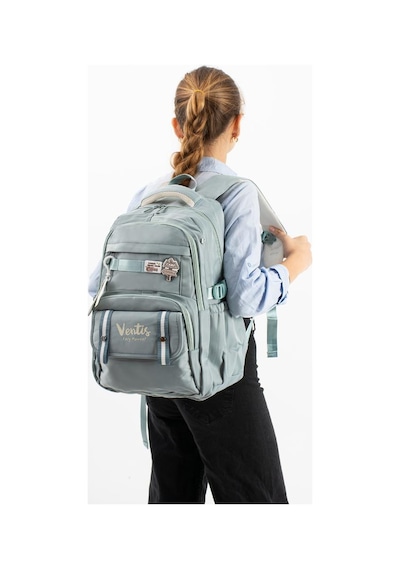 Ventis Unisex Okul Çantası Ortaokul Lise Sırt Çantası 43 30 Cm Su Geçirmez Kumaş Çok Cepli Vnt5-d Mavi