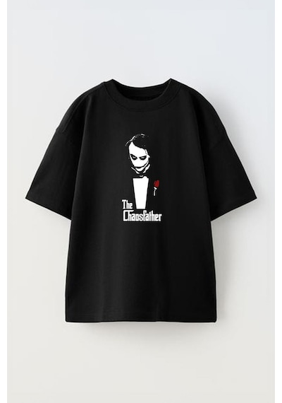 Thewert Unisex The Choasfather Joker Tasarım Baskılı Pamuk Sıyah Oversize T-shirt Siyah