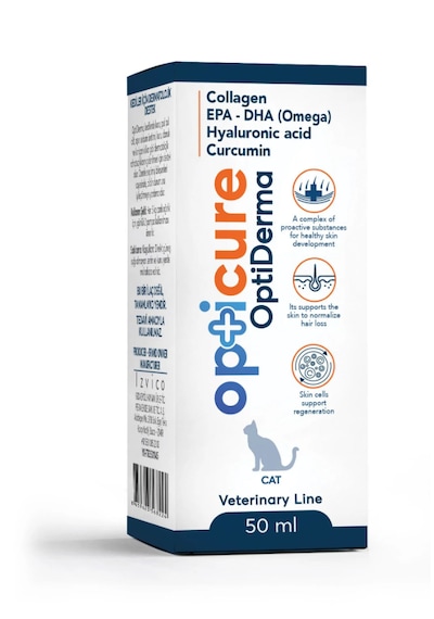 Opticure Derma+ Kedi Kollajen Omega Zerdeçal İçeren Dermatolojik Sıvı Destek 50ml