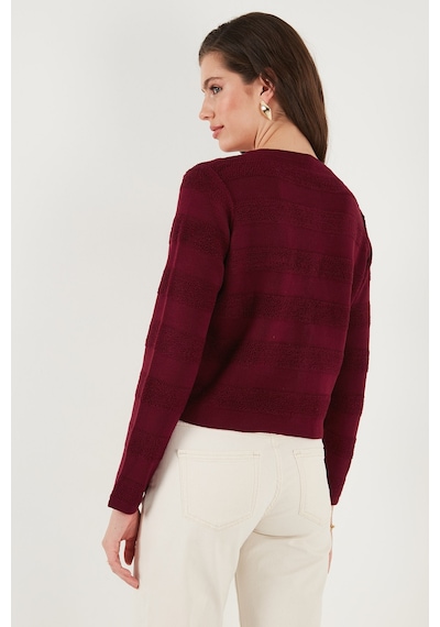 Lela Premium Regular Fit Bisiklet Yaka Düğmeli Dokulu Triko Bayan Hırka 680Hi00337 Bordo