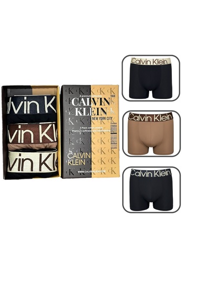 Calvin Klein 3 Lü Boxer Set %100 Organik Pamuk Kahverengi - Siyah