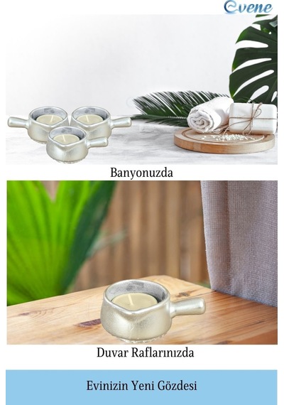 Mumluk Şamdan 3 Adet Tealight Uyumlu Üçlü Tava Model - Gümüş
