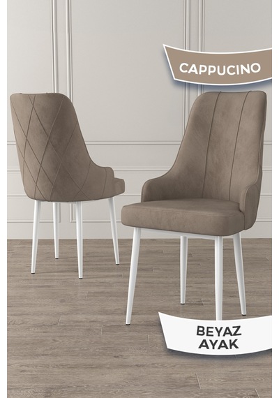 Canisa Trex Serisi 1.sınıf Babyface Kumaş Beyaz Metal Ayak 4 Adet Cappucino Sandalye Sandalye Cappucınou Ayakları Beyaz