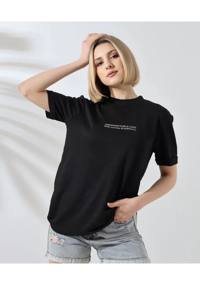 Soonaksesuar Unisex Bisiklet Yaka Baskılı Slim Fit T-shirt - Siyah SIYAH