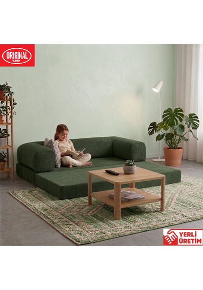Pleasant K180x90 Sünger Kanepe Modüler Kadife Kumaşlı Koltuk Yeşil