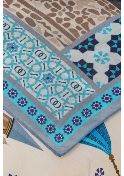 Imannoor Vuslat Mavi Floş Viskon Şal 70x210 70x210 Mavi