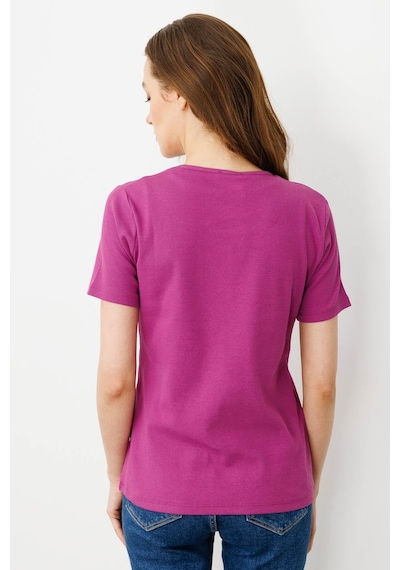 Kadın Sıfır Yaka Kısa Kol Pamuk Kaşkorse T-shirt Sıklamen pembe
