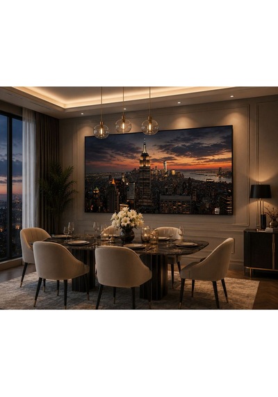 New York Gün Batımı Şehir Manzaralı Kanvas Tablo Premium Modern Duvar Dekoru Ofis, Yönetici Odası, Salon Ve Çalışma Alanları İçin Lüks Dekoratif Tablo
