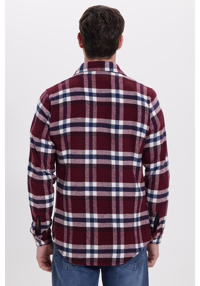 Tudors Erkek Slim Fit Dar Kesim Kareli Kışlık Oduncu Gömlek-42206 Bordo