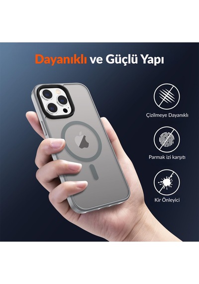 Bix İphone 14 Pro Max Magsafe Uyumlu Kılıf Tam Koruma Manyetik Darbe Emici Gri